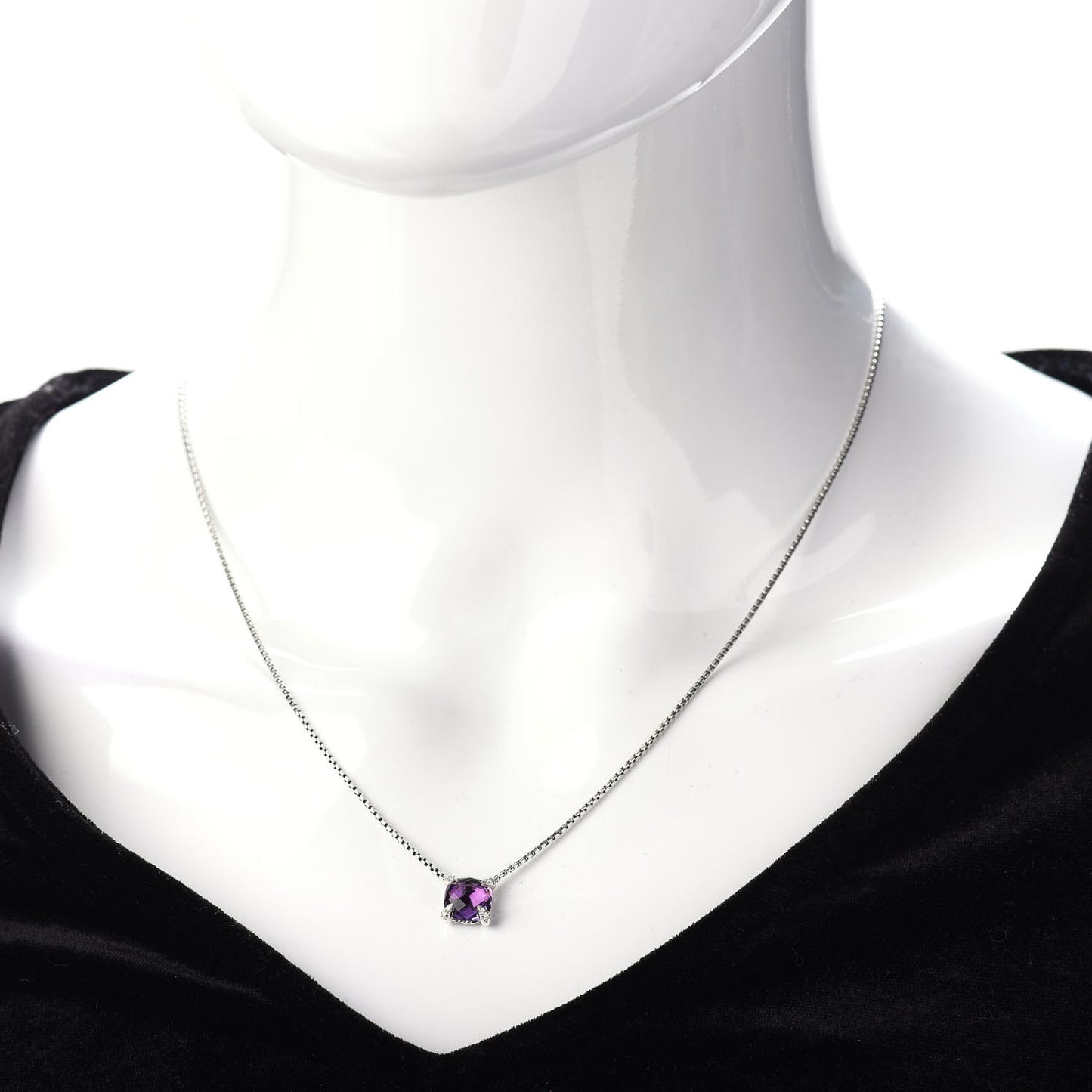 Sterling Silver Diamond Amethyst 11mm Chatelaine Pendant Necklace