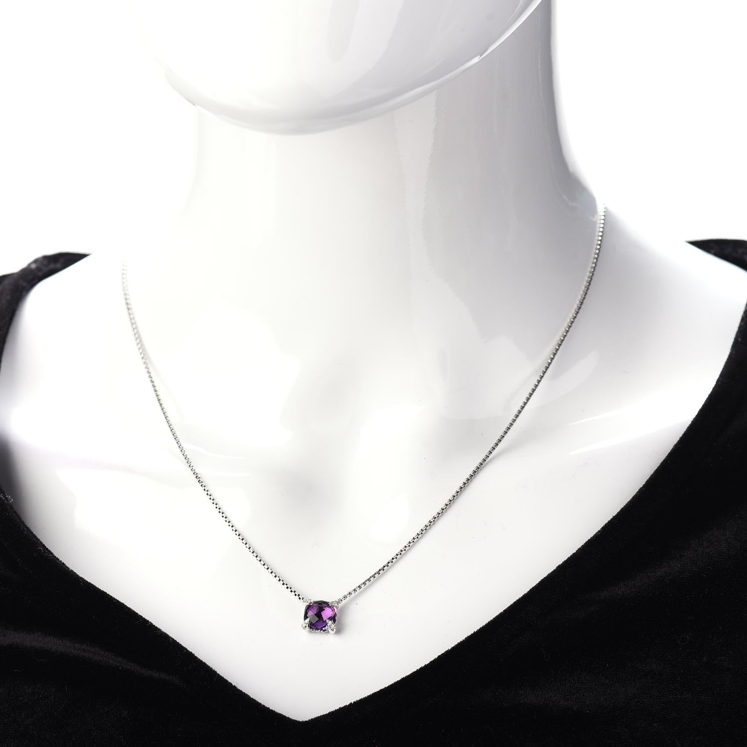 David Yurman Sterling Silver Diamond Amethyst 11mm Chatelaine Pendant Necklace 2 of 5