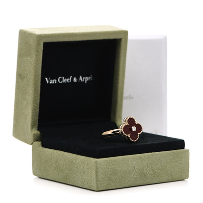 Van Cleef & Arpels 18K Yellow Gold Diamond Carnelian Vintage Alhambra Ring 59 8.75 6 of 6
