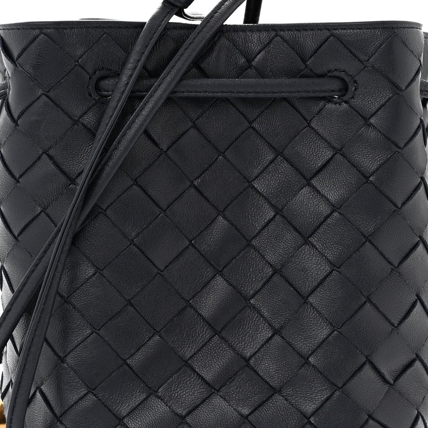 Nappa Intrecciato Small Drawstring Bucket Bag Navy