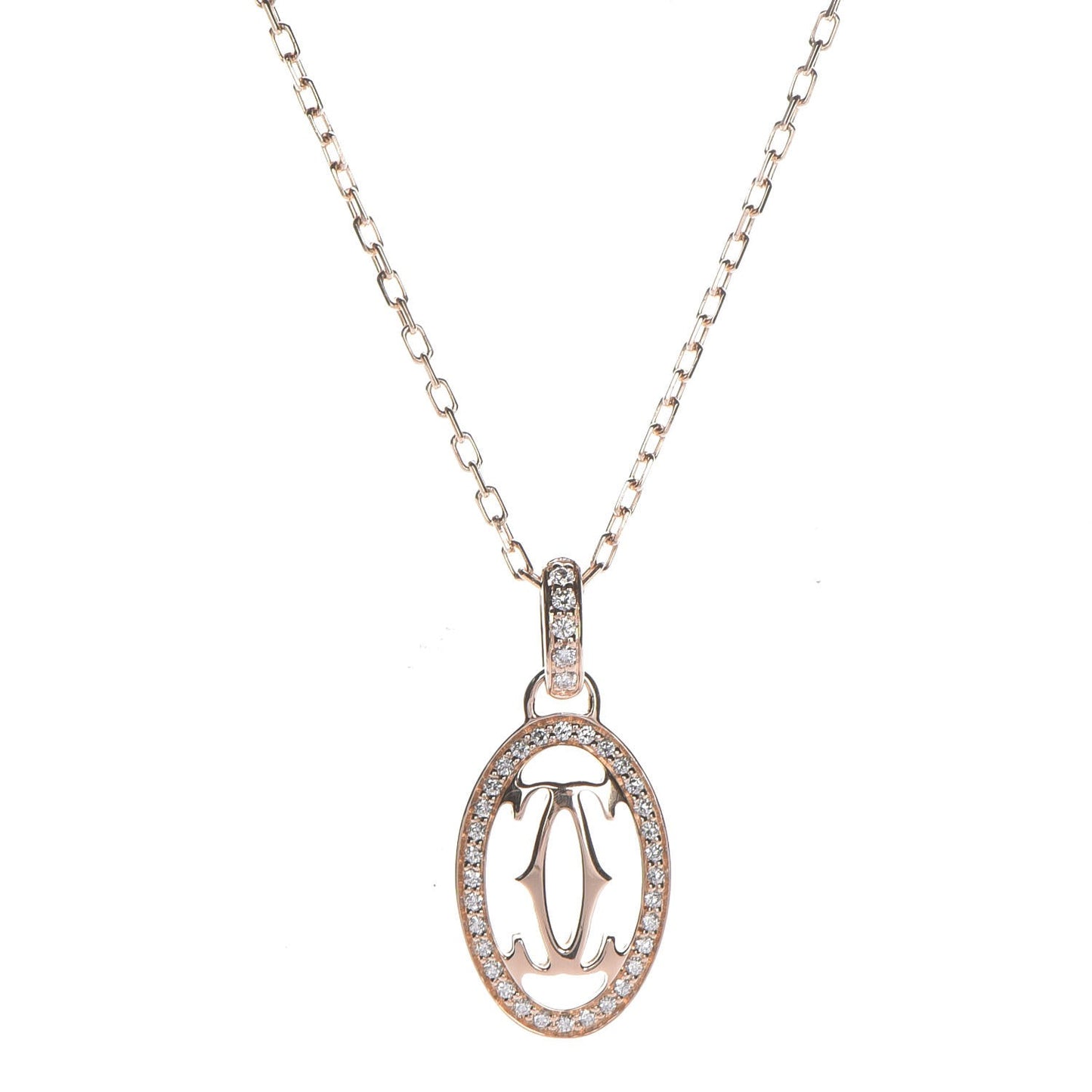 18K Pink Gold Diamond Logo Paved Pendant Necklace
