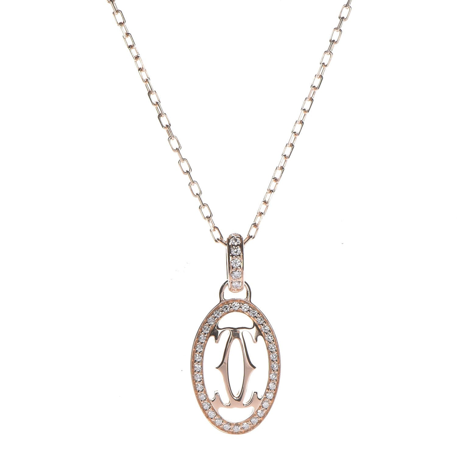 Cartier 18K Pink Gold Diamond Logo Paved Pendant Necklace 4 of 8