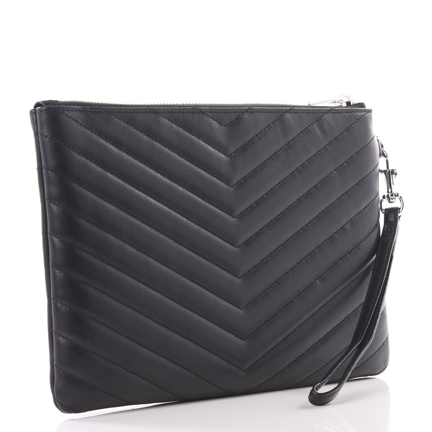 Calfskin Matelasse Chevron Monogram A5 Wristlet Black