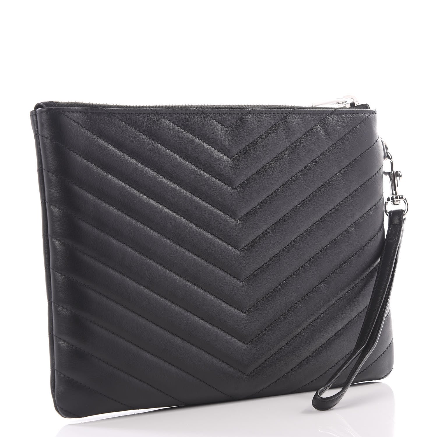 Saint Laurent Calfskin Matelasse Chevron Monogram A5 Wristlet Black 2 of 9