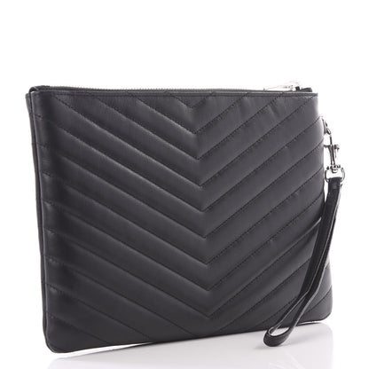 Saint Laurent Calfskin Matelasse Chevron Monogram A5 Wristlet Black 2 of 9