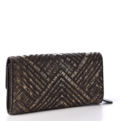 Bottega Veneta Metallic Nappa Intrecciato Ayers Continental Wallet Brown 2 of 7