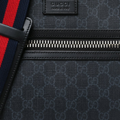 Gucci GG Supreme Monogram Web Small Flat Messenger Bag Black Grey 8 of 10