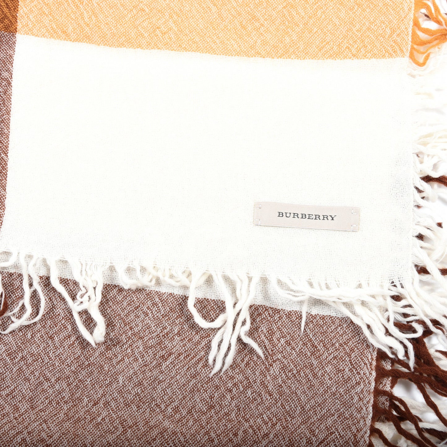 Merino Wool House Check Square Scarf Natural White