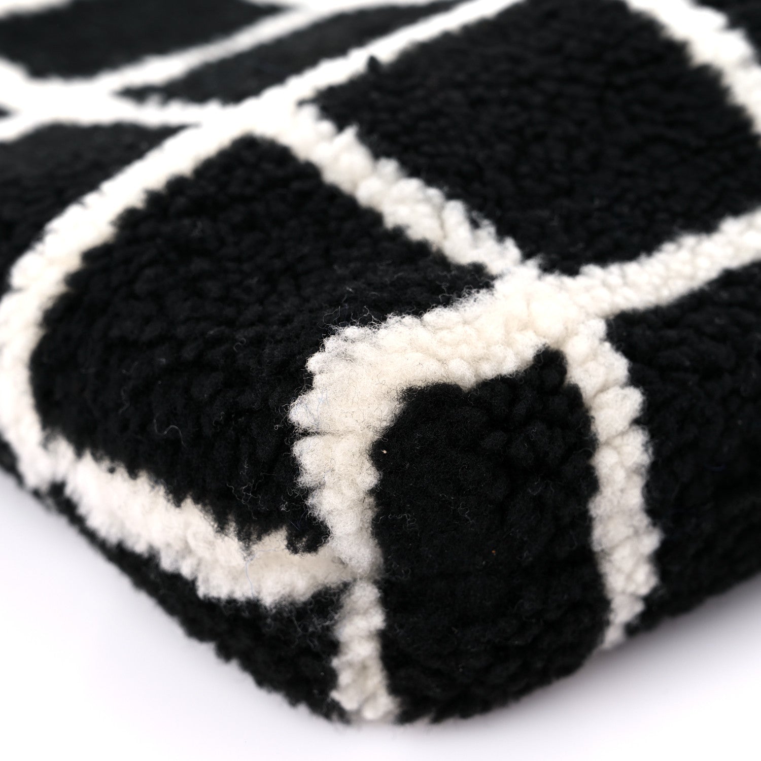 Chanel Shearling Lambskin Fluffy Tartan Shopping Bag Black White 8 of 12