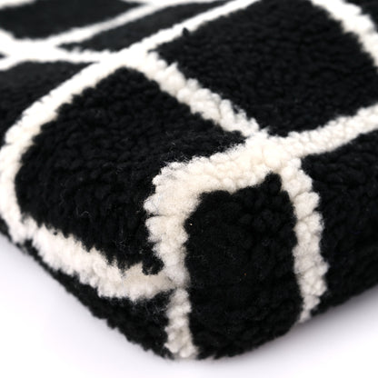 Chanel Shearling Lambskin Fluffy Tartan Shopping Bag Black White 8 of 12
