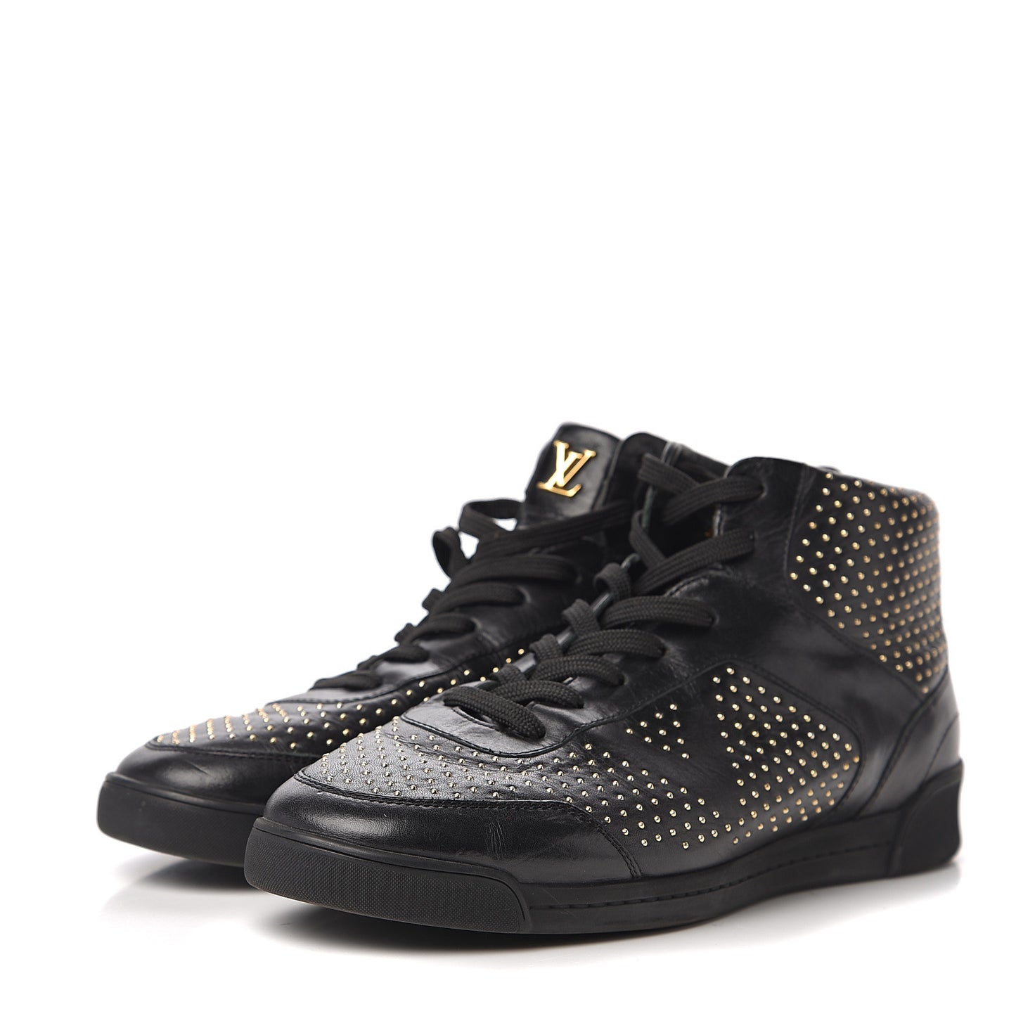 Calfskin Studded High Top Sneakers 37 Black