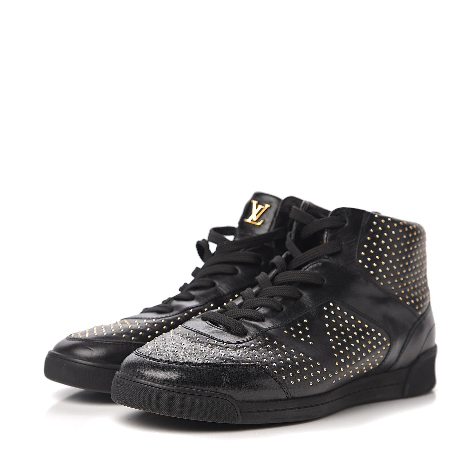 Louis Vuitton Calfskin Studded High Top Sneakers 37 Black 2 of 7