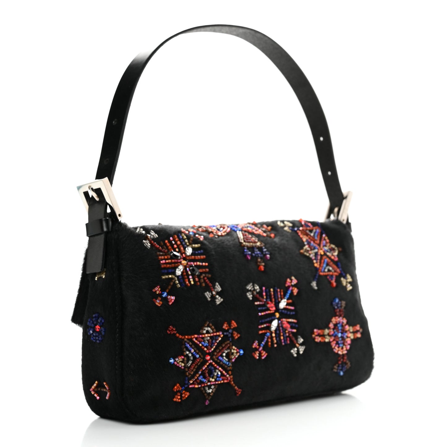 Calf Hair Beaded Baguette Black Multicolor