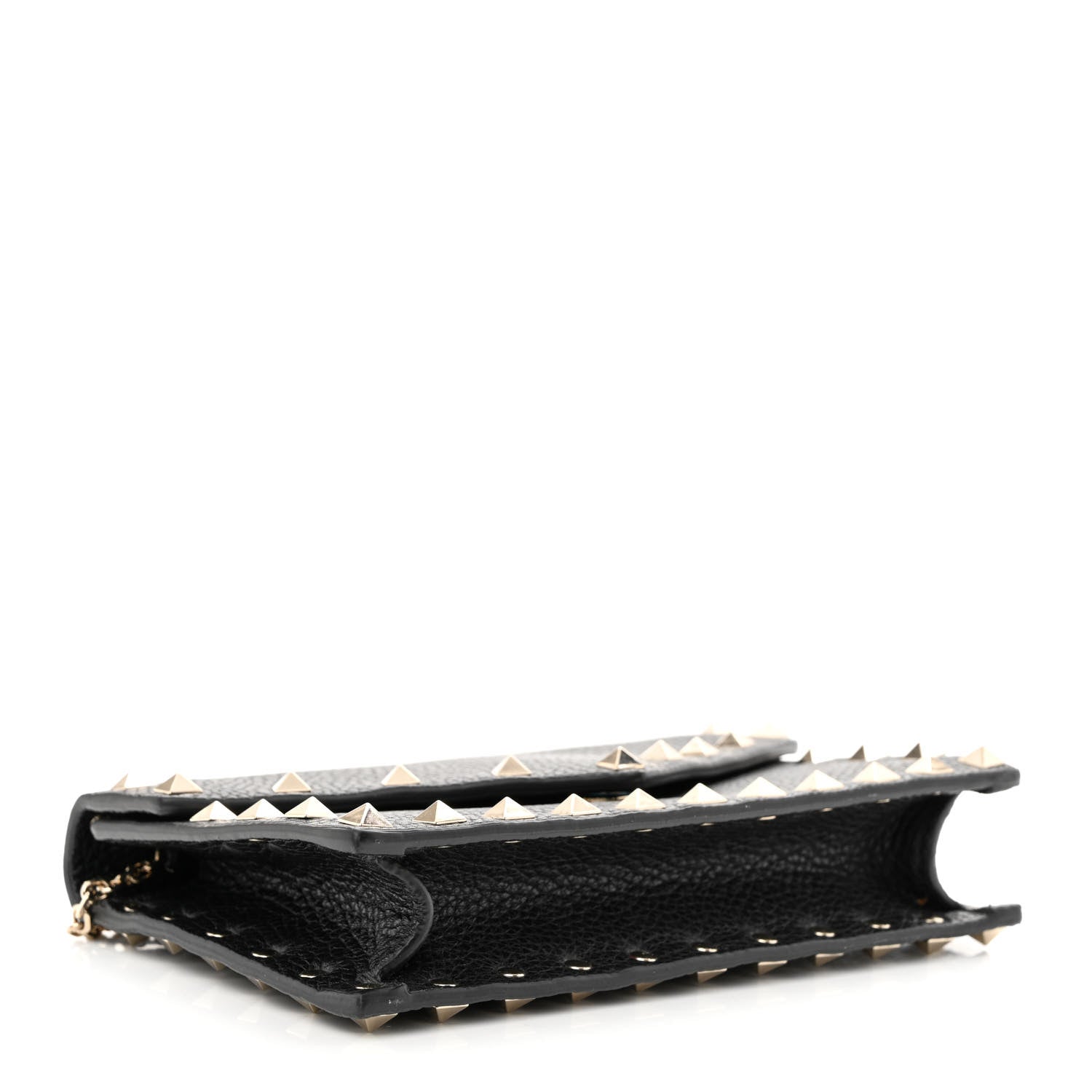 Valentino Garavani Pebbled Calfskin Rockstud Envelope Wallet on Chain Black 4 of 10