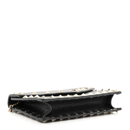 Valentino Garavani Pebbled Calfskin Rockstud Envelope Wallet on Chain Black 4 of 10