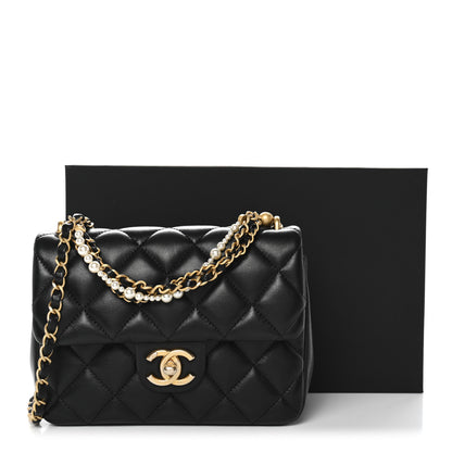 Chanel Shiny Lambskin Quilted Pearl Twist Mini Square Flap Black 11 of 11