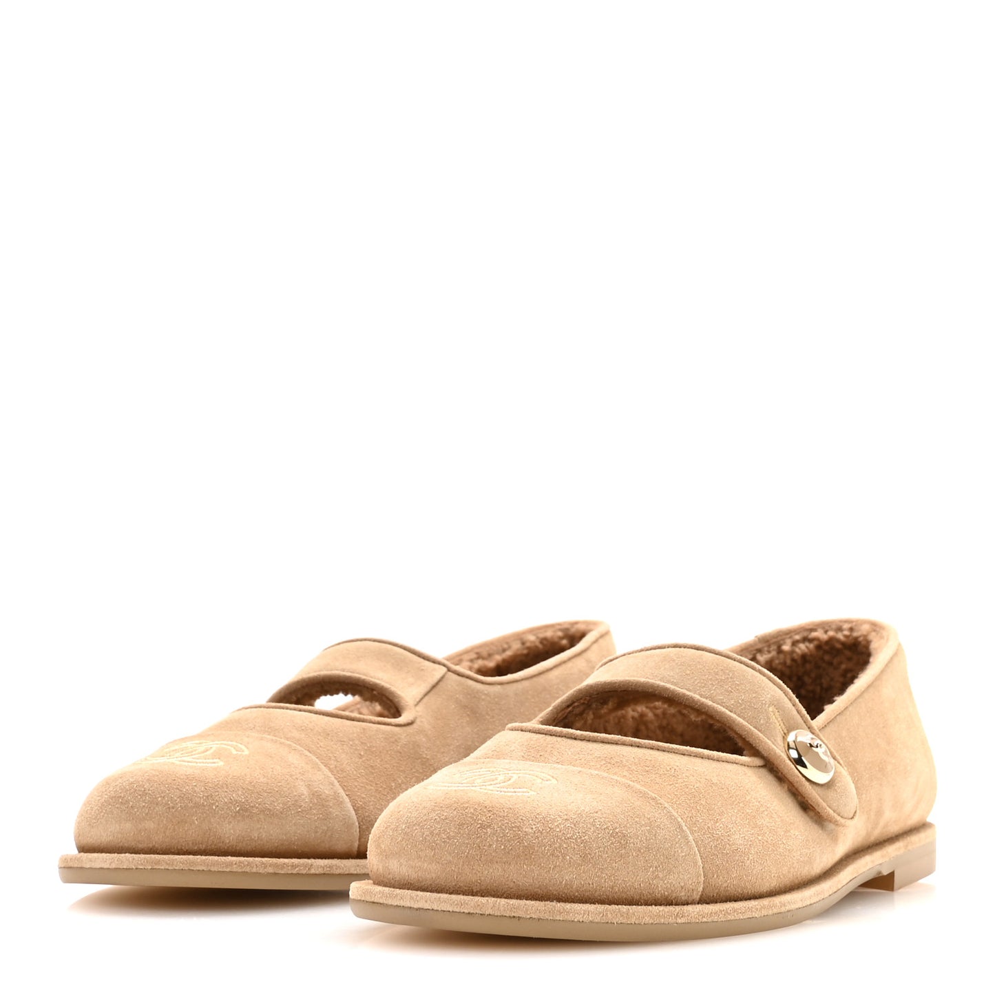 Suede Calfskin Cap Toe CC Mary Jane Flats 40 Beige
