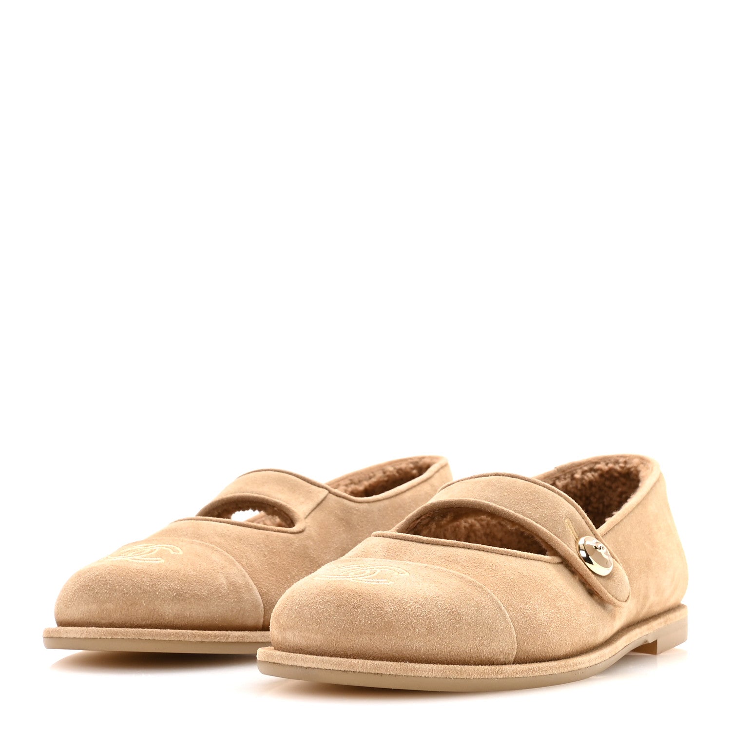 Chanel Suede Calfskin Cap Toe CC Mary Jane Flats 40 Beige 4 of 9