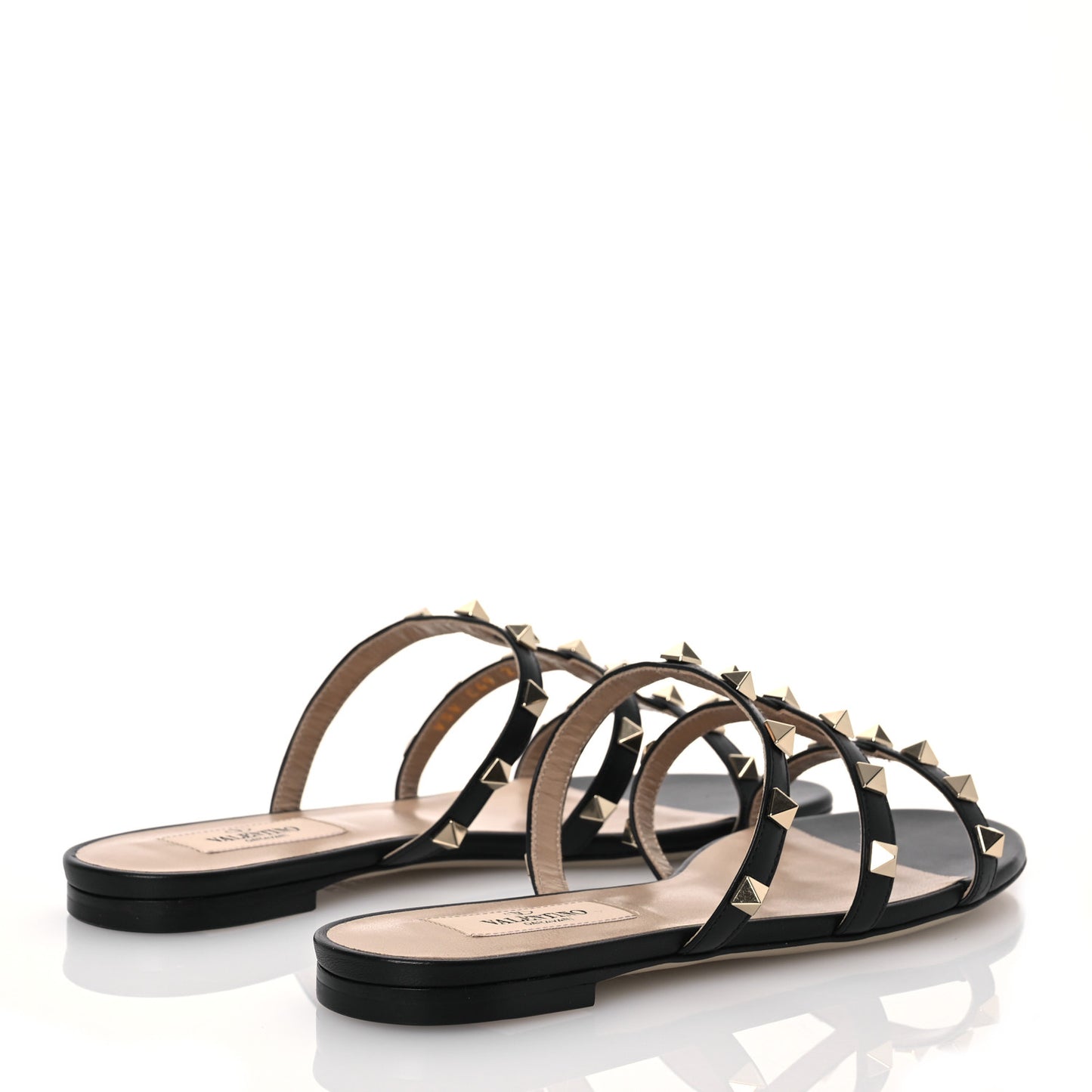Nappa Rockstud Caged Flat Slide Sandals 36 Black