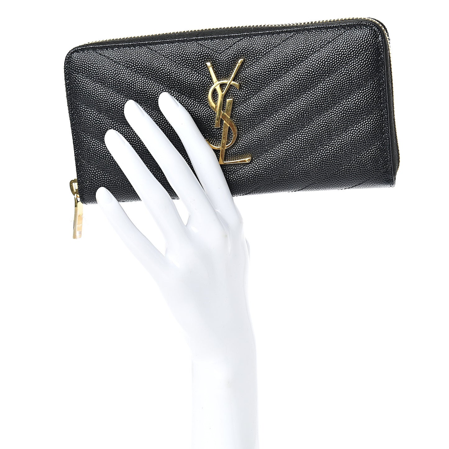 Grain De Poudre Matelasse Chevron Monogram Zip Around Wallet Black