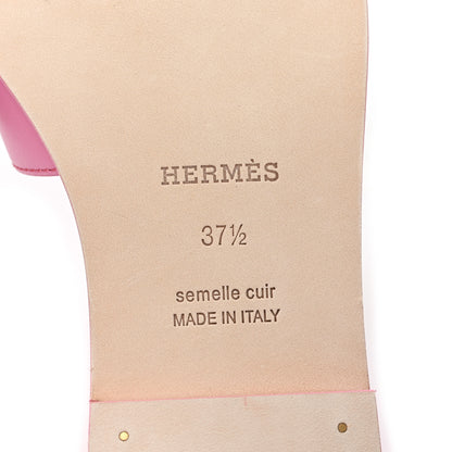 Hermes Box Calfskin Oran Sandals 37.5 Rose Petale 7 of 9