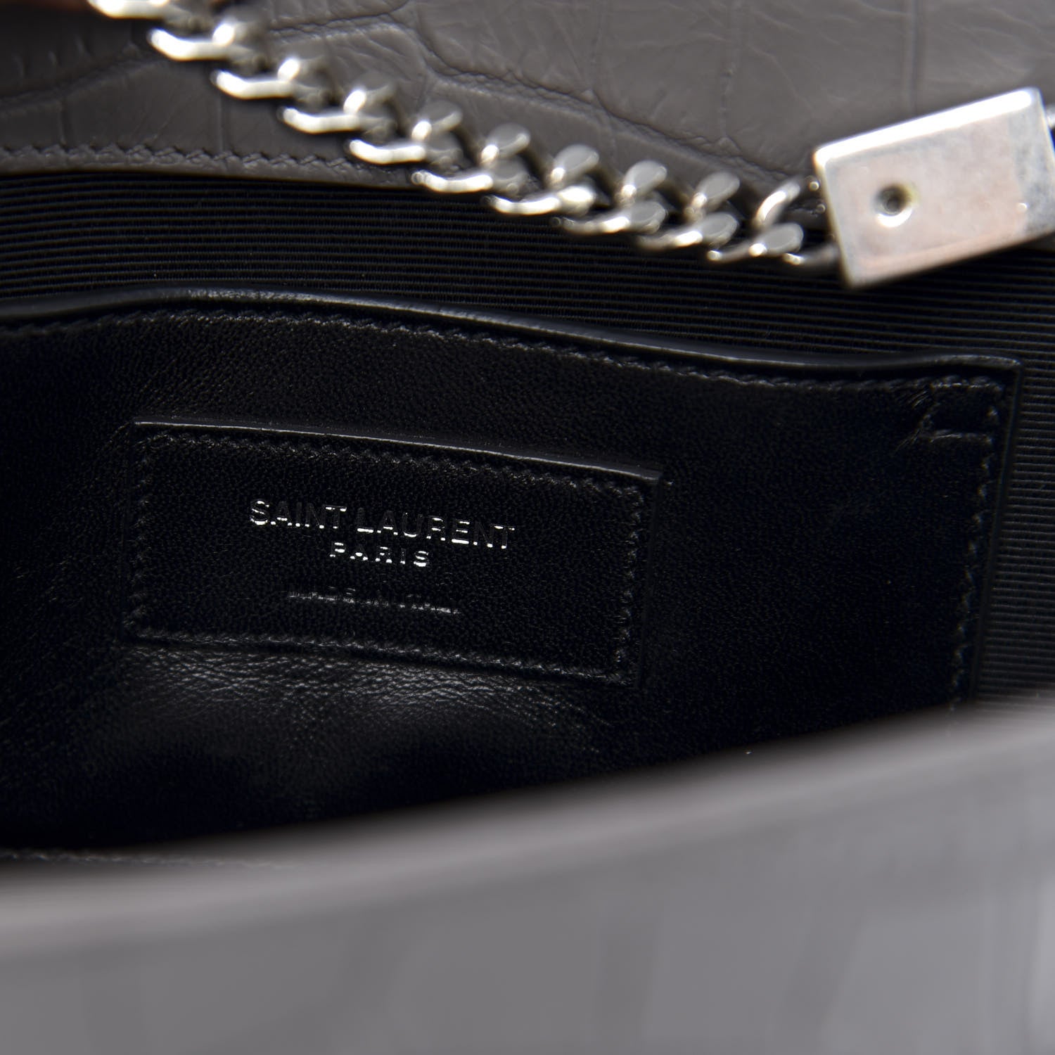 Saint Laurent Calfskin Crocodile Embossed Medium Classic Monogram Kate Tassel Satchel Fog 8 of 11
