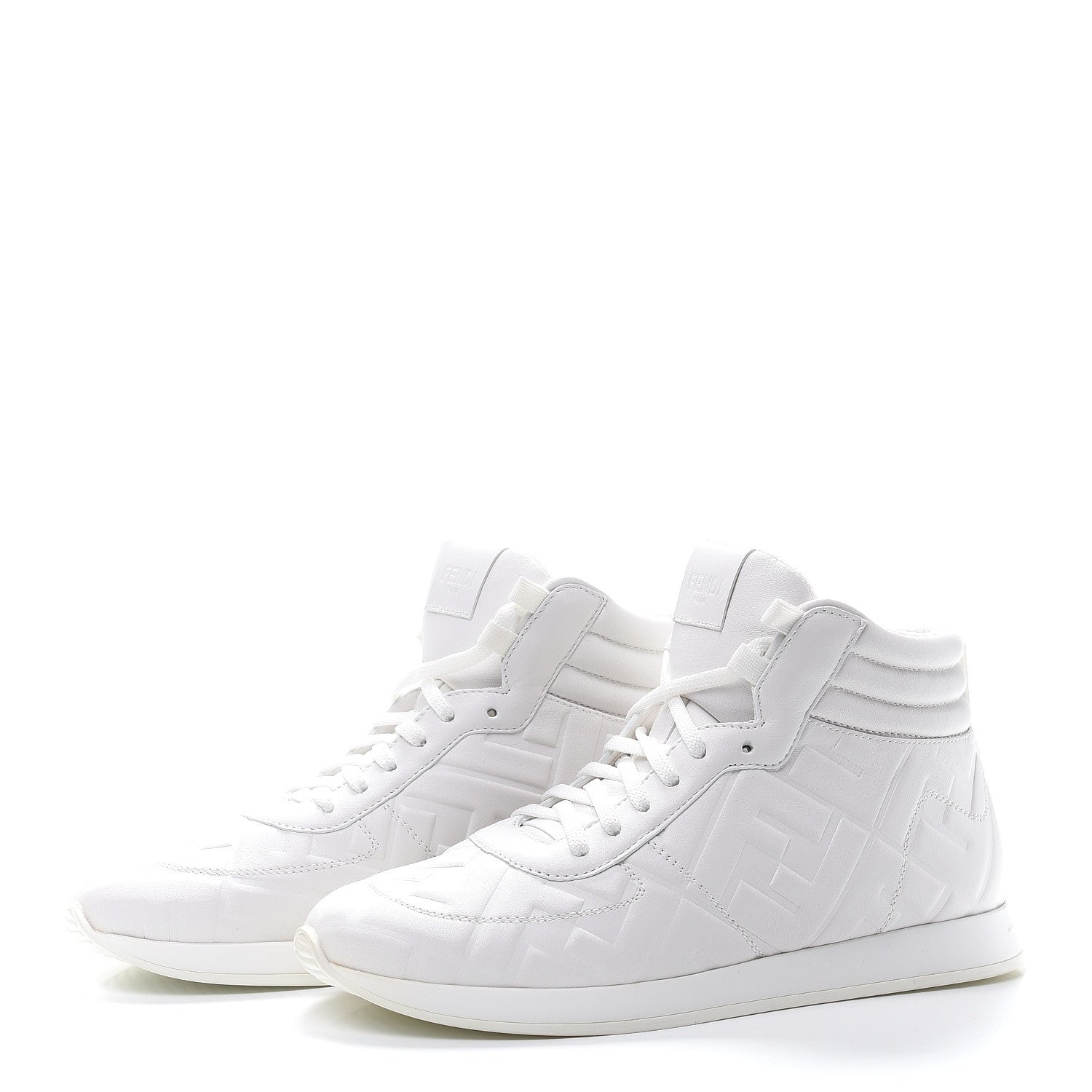 Fendi Nappa Macro FF Embossed Womens High Top Sneakers 37.5 White Ice 2 of 8