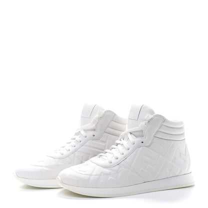Fendi Nappa Macro FF Embossed Womens High Top Sneakers 37.5 White Ice 2 of 8