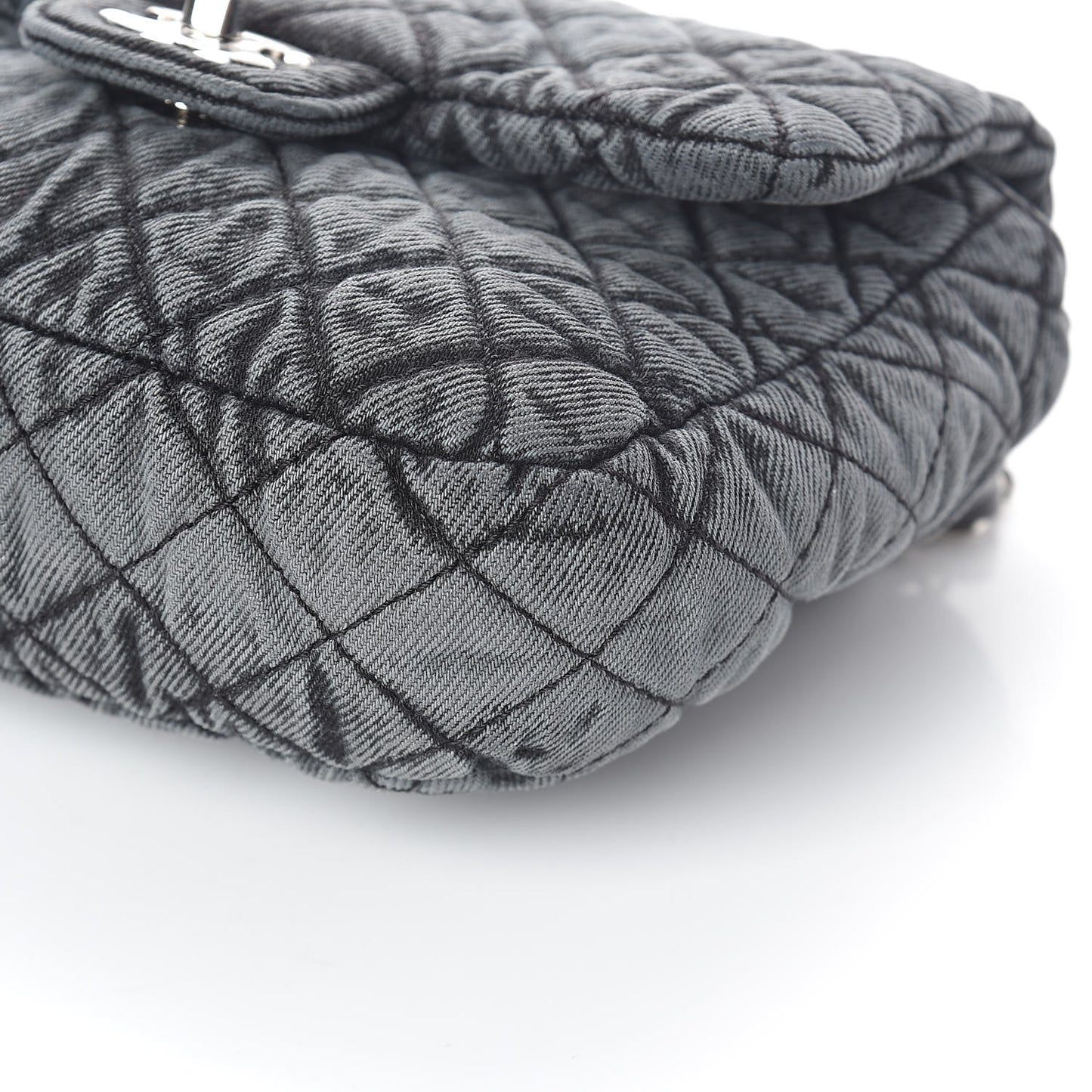 Washed Denim Quilted Small Denimpression Flap Grey Black
