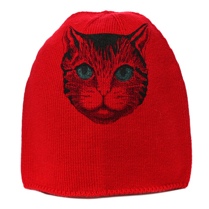 Gucci Wool GUCCY Cat Beanie Hat M Red Black 1 of 5