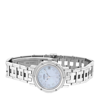 Hermes Stainless Steel Blue Mother of Pearl 24mm Clipper Quartz Watch 2 of 5