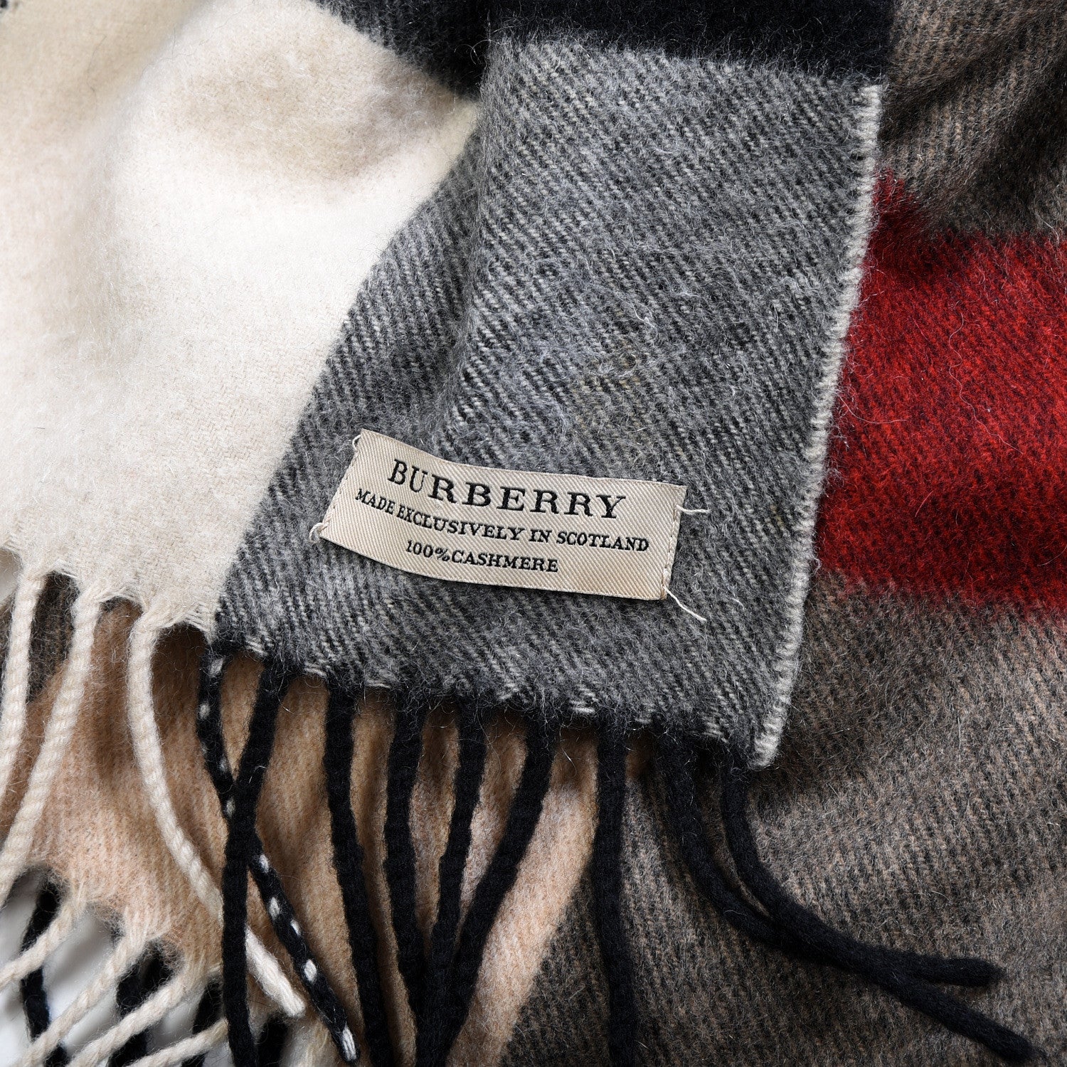 Burberry Wool Cashmere Giant Exploded Check Fringe Scarf Beige 3 of 4
