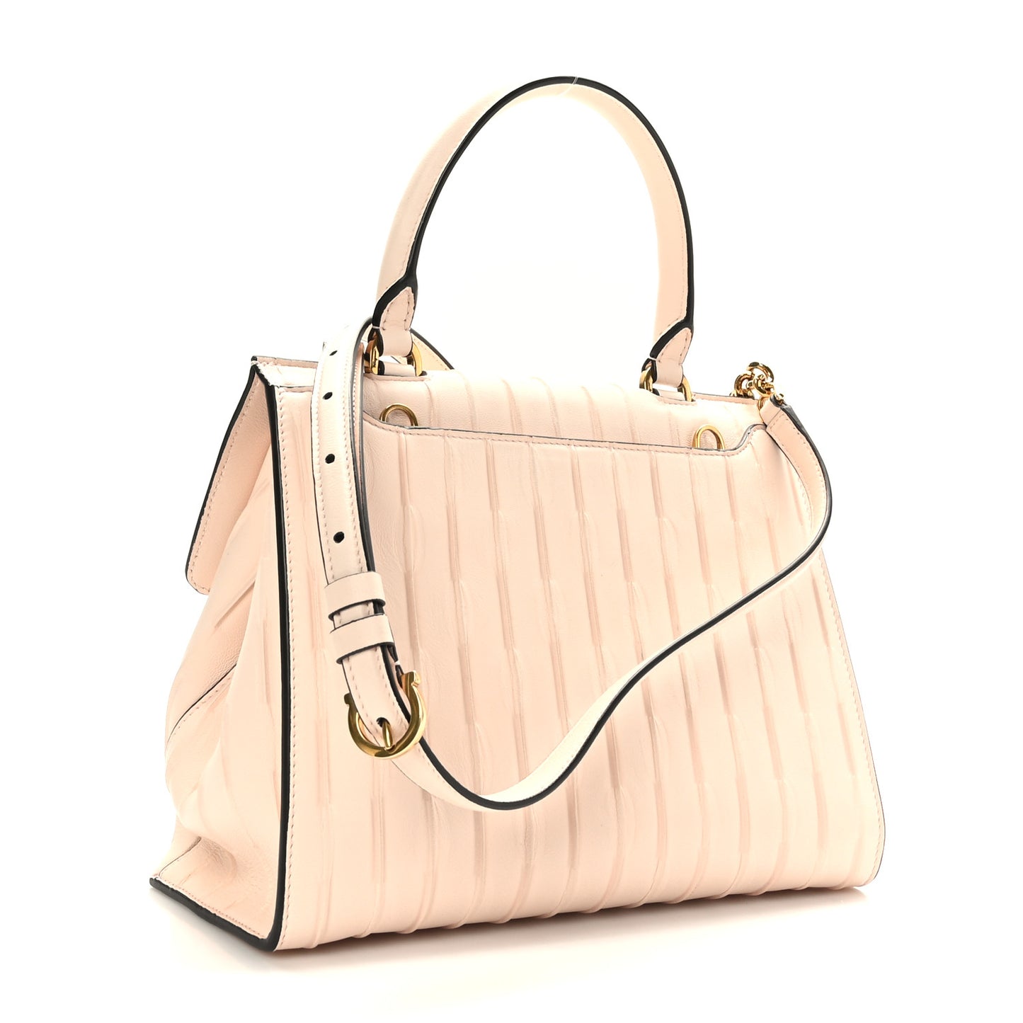 Calfskin Trifolio Pinktuck Top Handle Bag Pink Lemonade