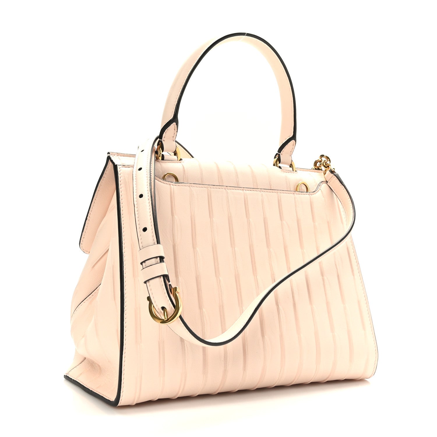 Salvatore Ferragamo Calfskin Trifolio Pinktuck Top Handle Bag Pink Lemonade 3 of 8