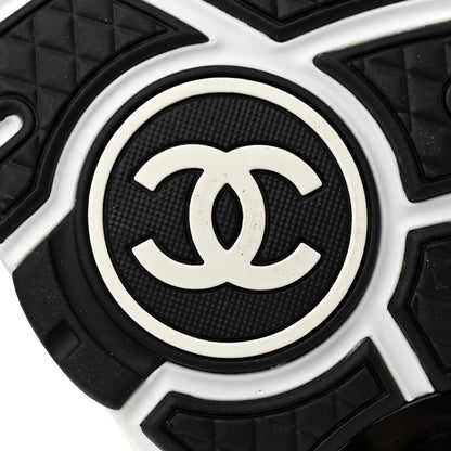Chanel Mesh Suede Calfskin Grained Calfskin Womens CC Sneakers 39.5 White Black 8 of 9