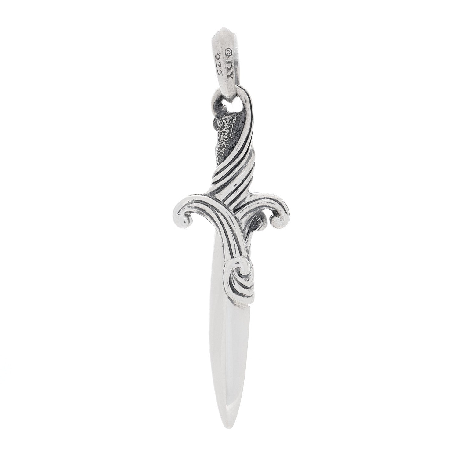David Yurman Sterling Silver Black Diamond Waves Dagger Amulet Pendant 3 of 4