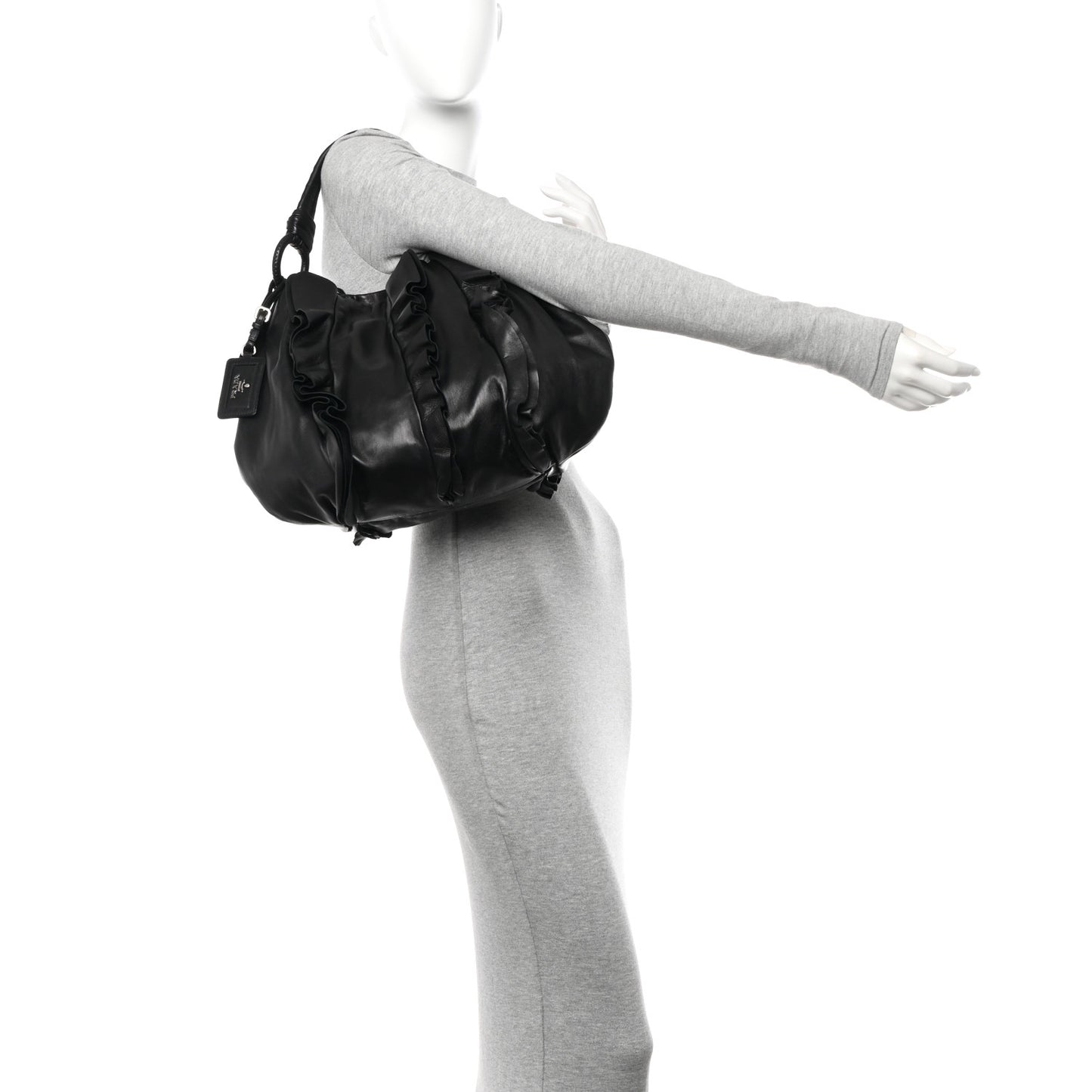 Nappa Ruffle Hobo Black