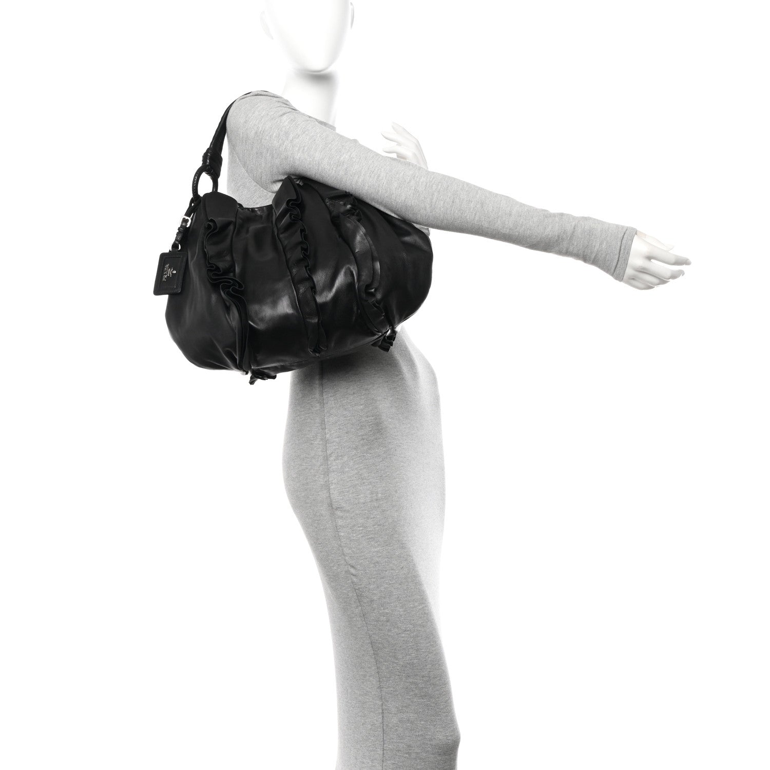 Prada Nappa Ruffle Hobo Black 2 of 9