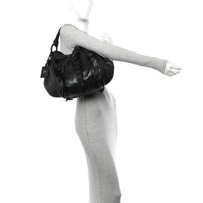 Prada Nappa Ruffle Hobo Black 2 of 9