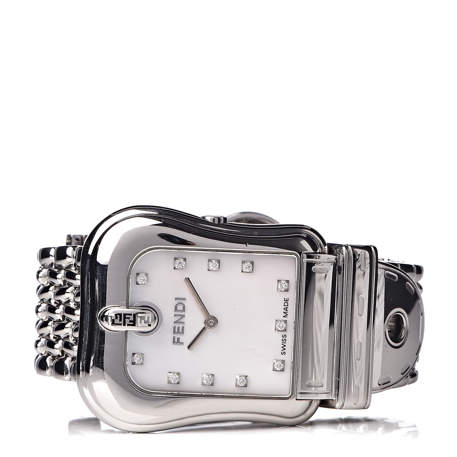 Fendi Stainless Steel Diamond Pink Mother of Pearl 33mm Buckle Quartz Watch 3 of 7