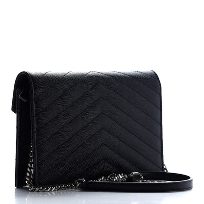 Saint Laurent Grain De Poudre Matelasse Chevron Monogram Envelope Chain Wallet Black 2 of 7