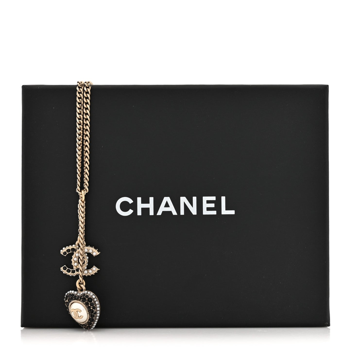 Crystal CC Heart Necklace Black Pearly White Gold
