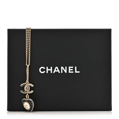 Chanel Crystal CC Heart Necklace Black Pearly White Gold 5 of 5