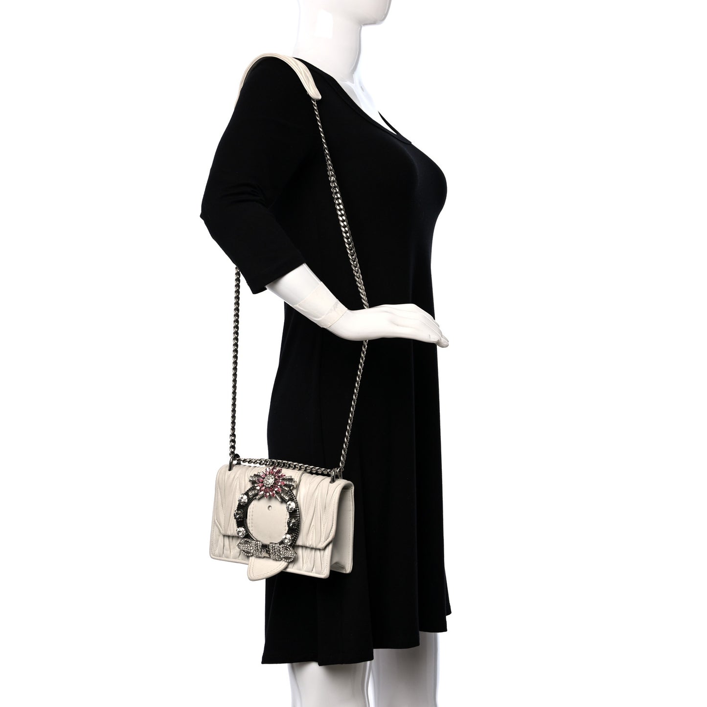 Nappa Matelasse Crystal Embellished Lady Shoulder Bag White