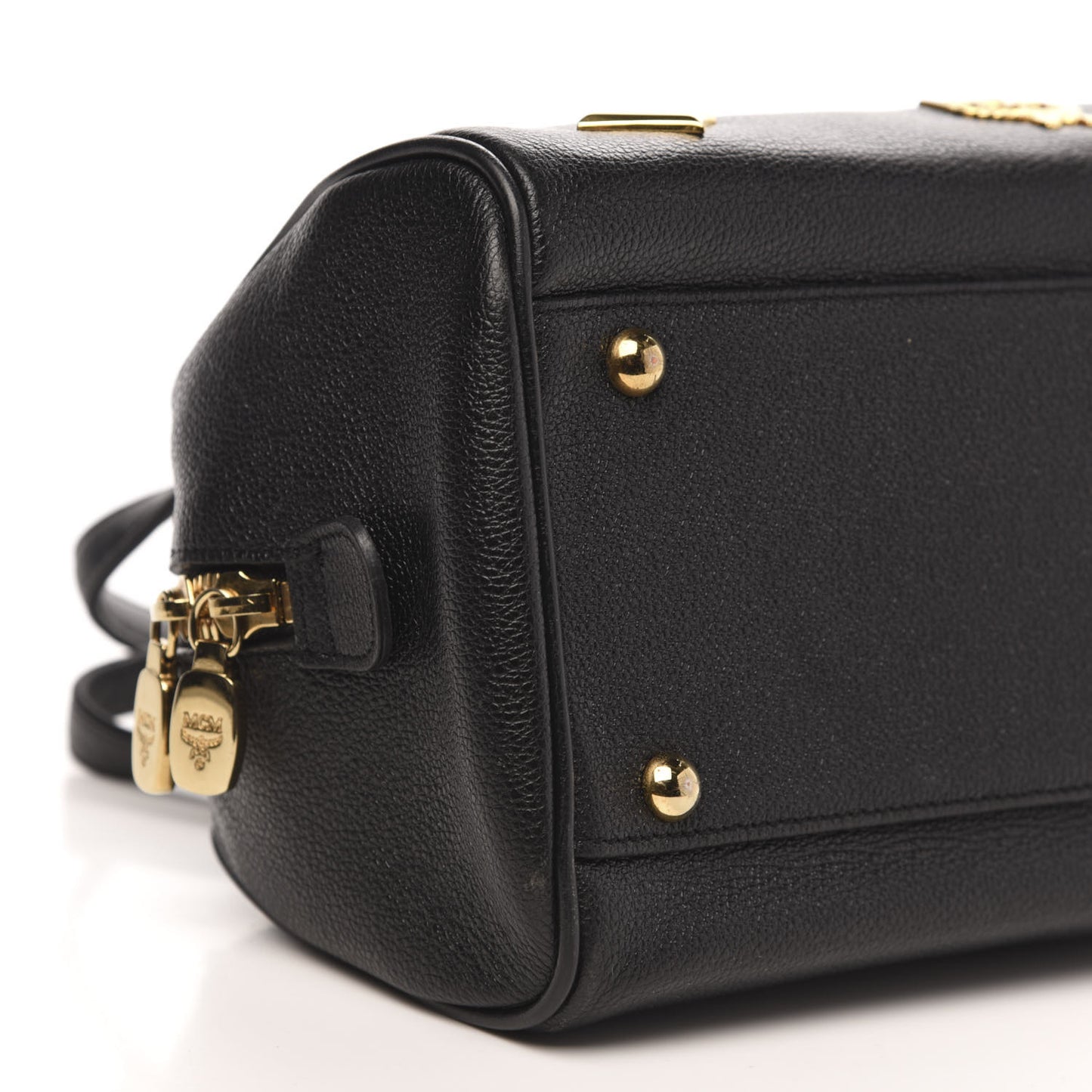 Grained Calfskin Studded Small Heritage Boston Bag Black