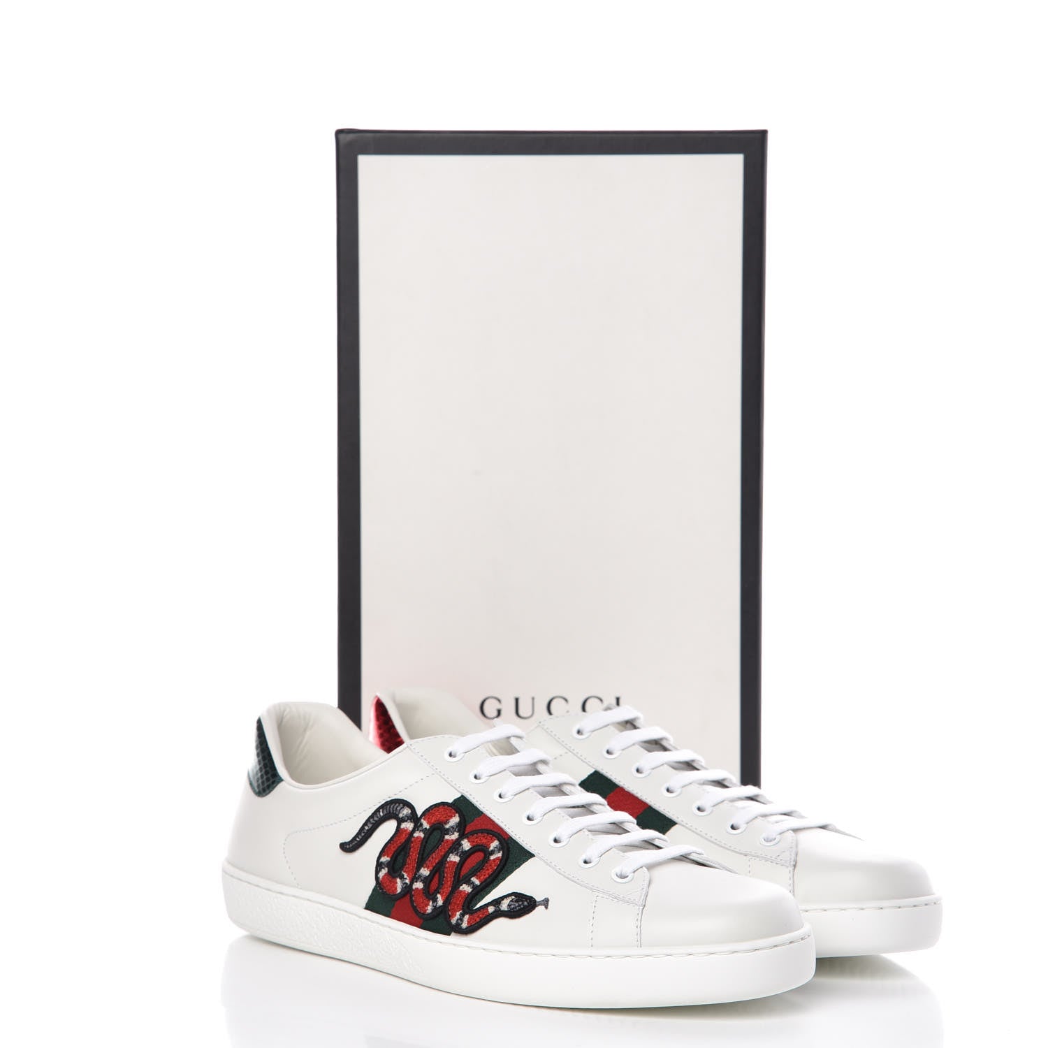 Gucci Calfskin Ayers Kingsnake Embroidered Mens Ace Sneakers 11 Green Red 11 of 11
