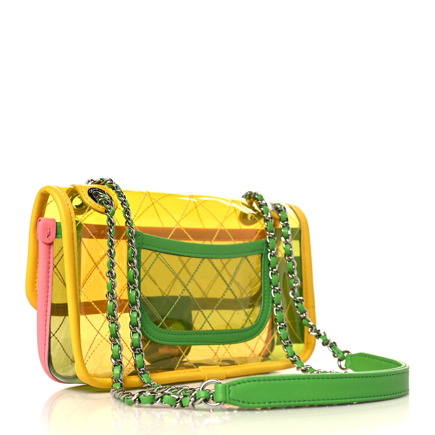 Lambskin PVC Quilted Mini Coco Splash Flap Yellow Green Pink