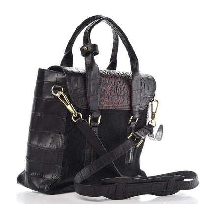 3.1 Phillip Lim 3.1 Calf Hair Calfskin Crocodile Embossed Medium Pashli Satchel Antique Red Black 4 of 10