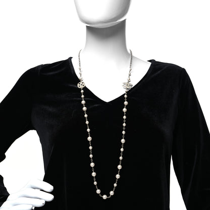 Chanel Crystal Pearl CC Long Necklace Silver 2 of 5