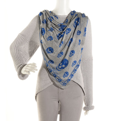 Alexander McQueen Modal Skull Scarf Grey Blue 2 of 7